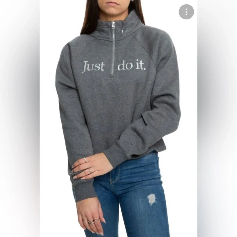 Nike just do it shine funnel neck cropped grey & metallic silver check